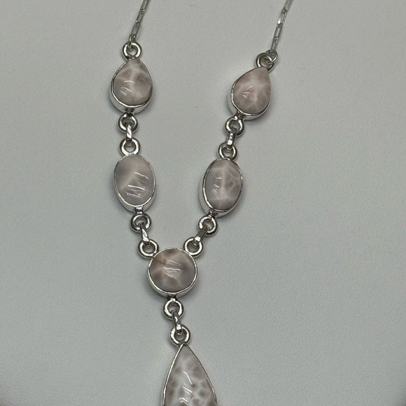 NLP1 Genuine Pink Larimar (Natrolite) Lariat Necklace Paperclip Necklace S925 - Picture 6 of 9